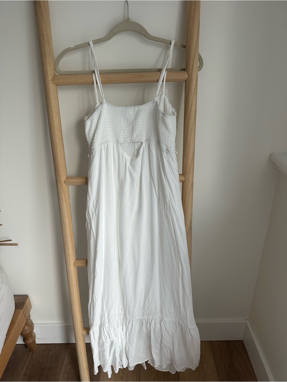 White Smocked Maxi Dress with Button Front - Picture 5 of 6
